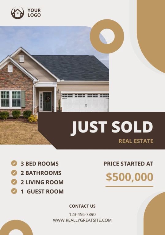 Beige just-sold real estate flyer template