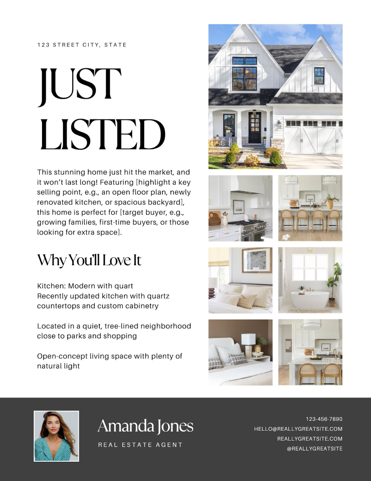 Minimalist just-listed real estate flyer template