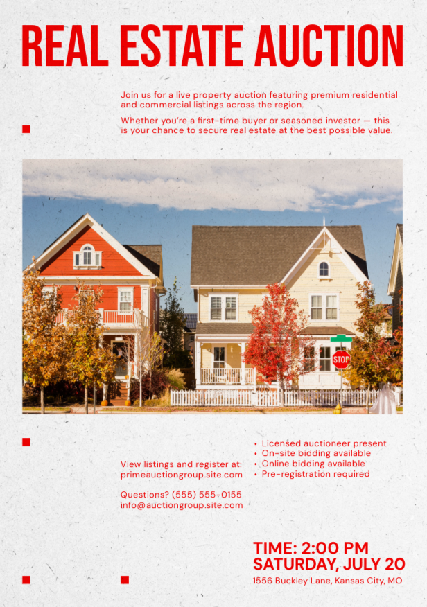 Real estate auction flyer template