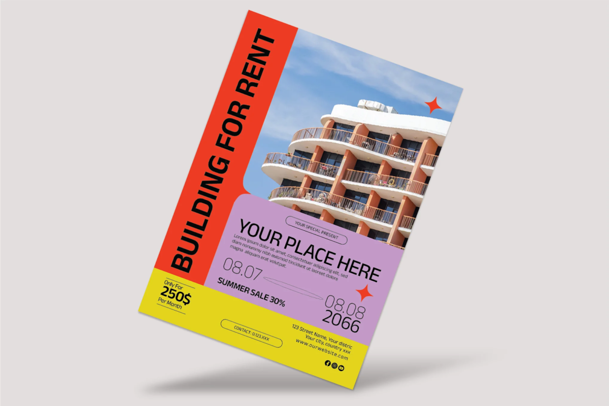 Building for rent real estate flyer template